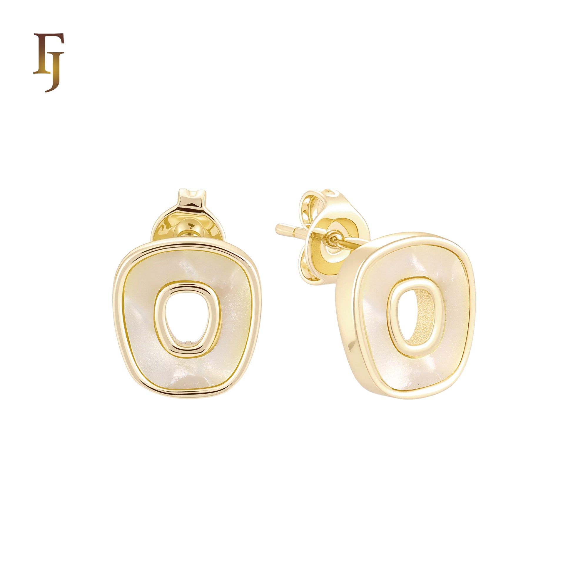 Irregular Hollow squared shaped of Black or White Onyx 14K Gold, Rose Gold Stud Earrings