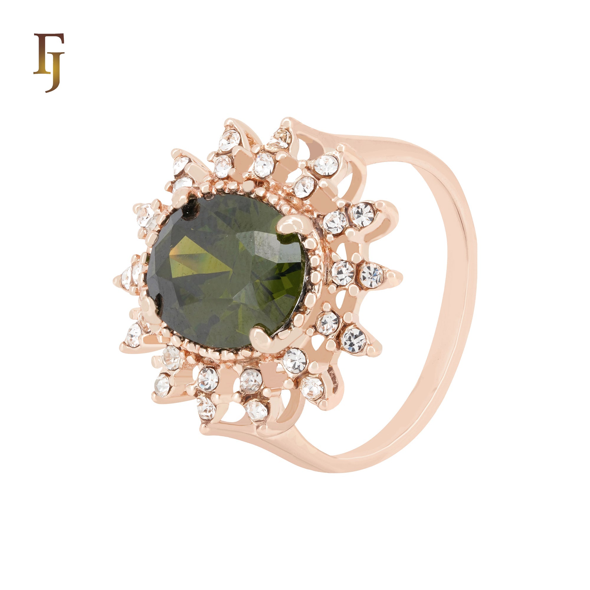 Solitaire Olive Green Flower Rose Gold Fashion Rings