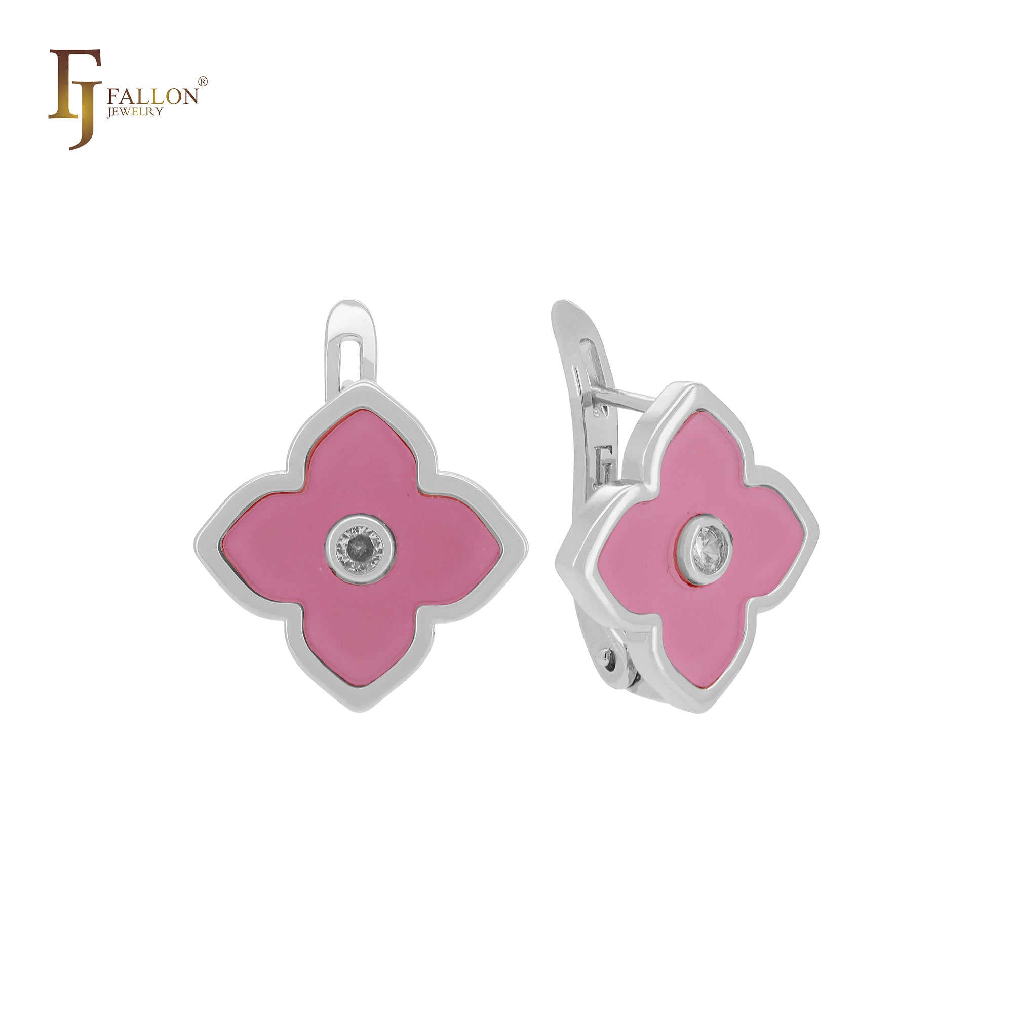 🔥 Lotus lucky white or black colorful clover Rose Gold Russian Lock Earrings