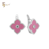 🔥 Lotus lucky white or black colorful clover Rose Gold Russian Lock Earrings