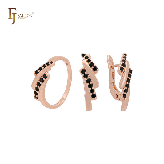 Four rows with white Czs Rose Gold two tone Jewelry Set with Rings