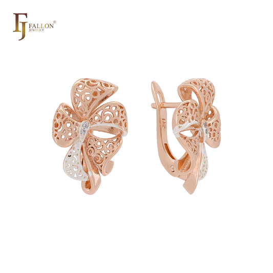 Great Filigree Ribbon Elegant Rose Gold two tone Clip-On Earrings