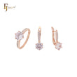 Elegante conjunto de joyas de dos tonos con circonitas cúbicas CZ redondas blancas o moradas y rosas, con anillos