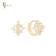 Rhombus of white CZs 14K Gold Huggie Earrings Huggies