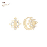 Rhombus of white CZs 14K Gold Huggie Earrings Huggies
