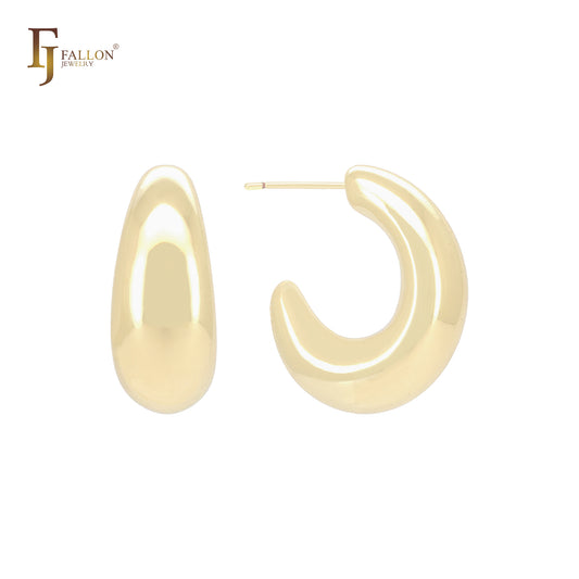 Pendientes de aro con forma de C, ovalados y curvos, brillantes, de oro de 14 quilates, oro rosa y oro blanco.