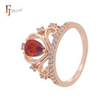 Pear shaped Solitaire Colorful CZ 14K Gold, 18K Gold, Rose Gold Cluster White CZ Crown Rings