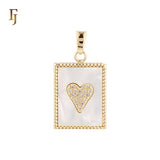 Heart of cluster white CZs in a Mirror of Black or White Onyx Beads Frame 14K Gold, Rose Gold Pendant