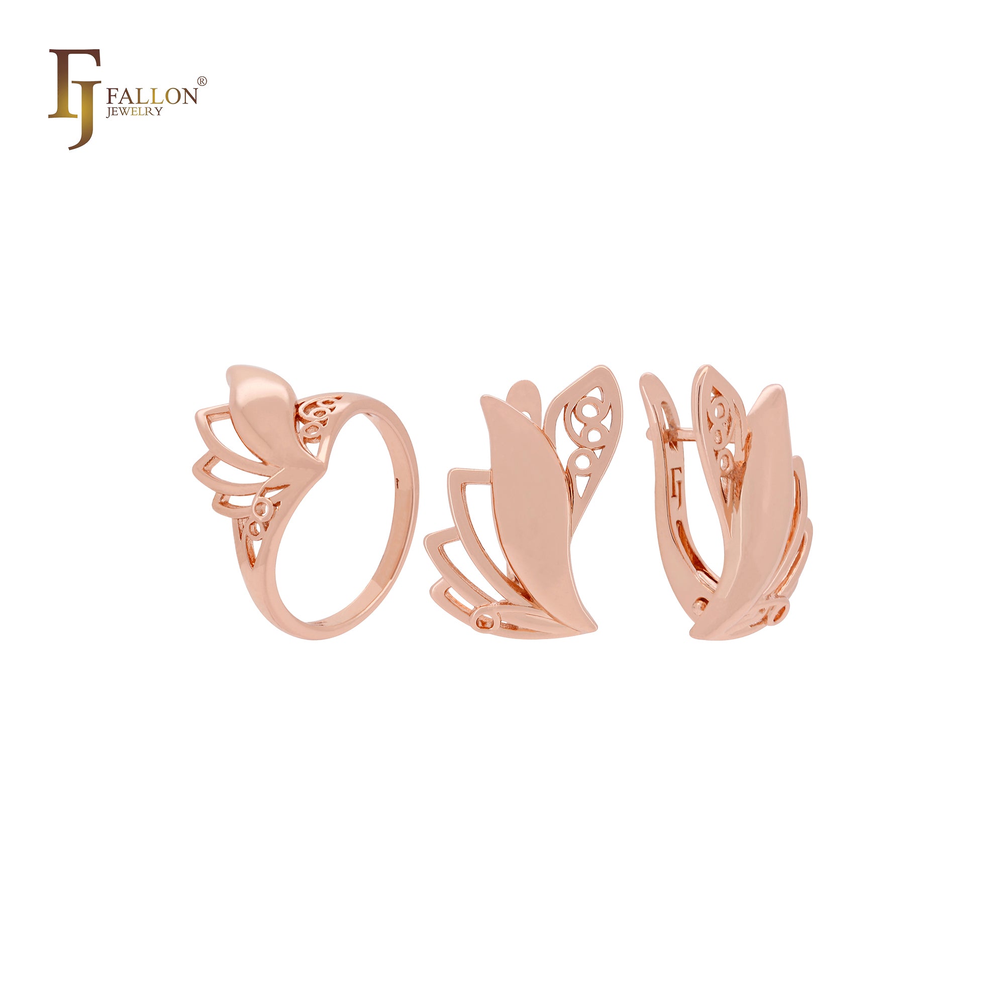 Taste of butterfly filigree flower Rose Gold Jewelry Set with Rings