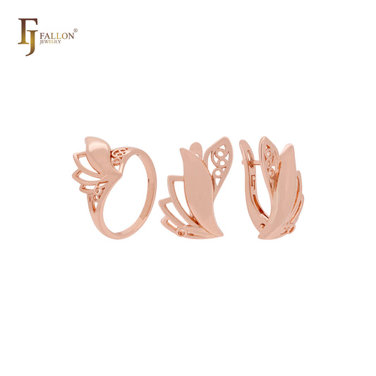 Taste of butterfly filigree flower Rose Gold Jewelry Set with Rings