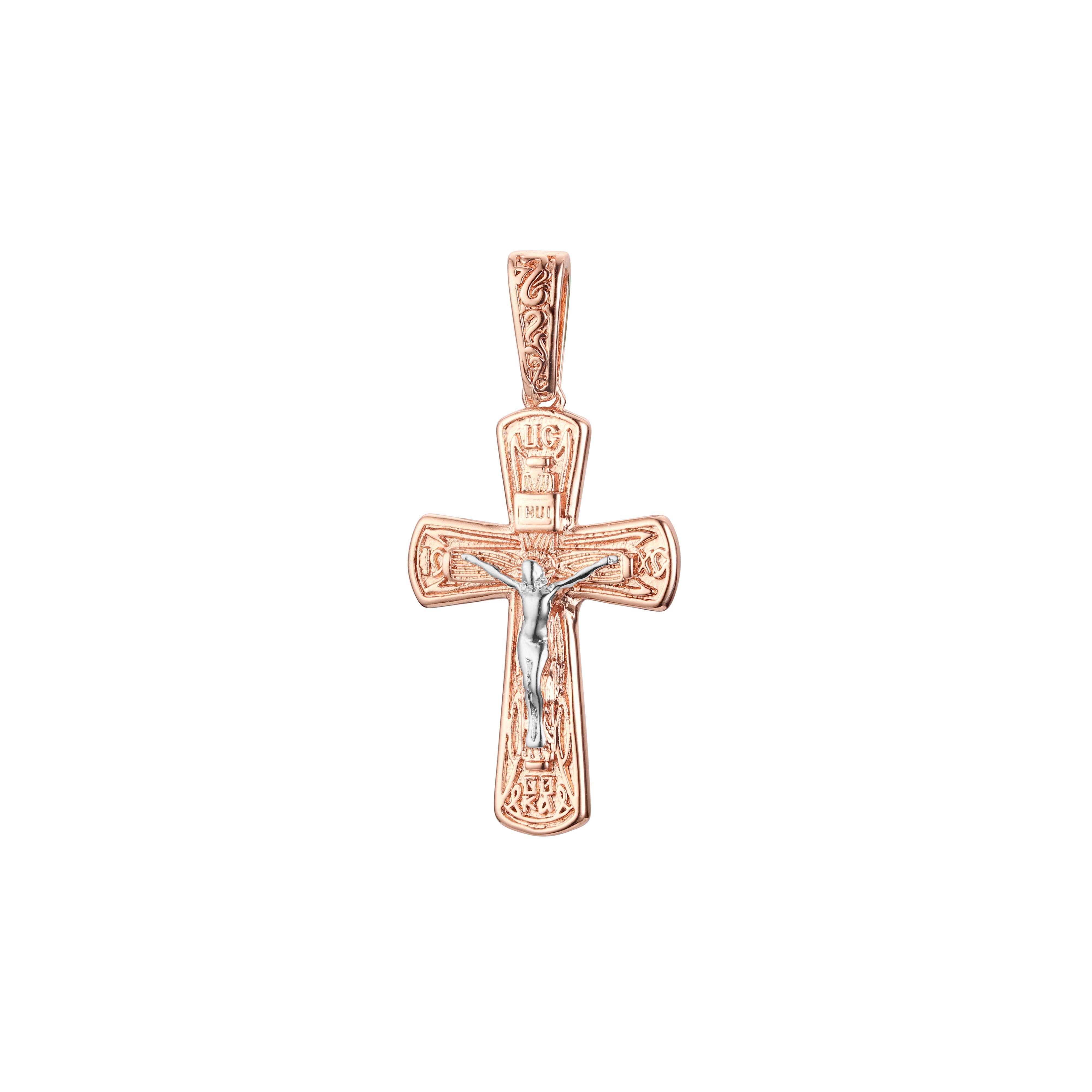 🔥 Eastern Orthodox Russian budded pendant in Rose Gold two tone, 14K Gold plating colors