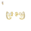 Ribbon Cravat Tie White CZ 14K Gold, Rose Gold Stud Earrings