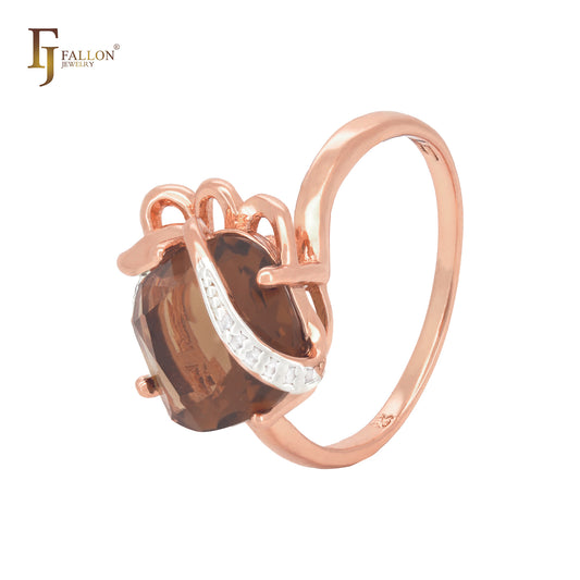 Anéis elegantes de ouro rosa com corte almofada e zircônia cúbica solitária grande em formato de flor