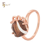 Elegante Blume umarmen Kissen geschnitten große Solitär CZ Kaffee Rose Gold Mode Ringe