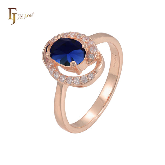 Solitaire halo grande colorido CZ ouro 14K, ouro rosa, anéis de ouro 18K