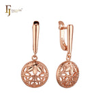 Drop rounded bead filigree cage Rose Gold Russian Lock Earrings