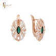 Great Oval wire flower of solitaire Emerald Green Marquise CZ Rose Gold two tone Clip-On Earrings