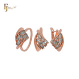 Conjunto de joyas de oro rosa con mil lujosos circonitas cúbicas en racimo de marquesa azul lago y anillos