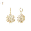 Drop Great Flower of radiant snowflake 14K Gold Huggie Earrings