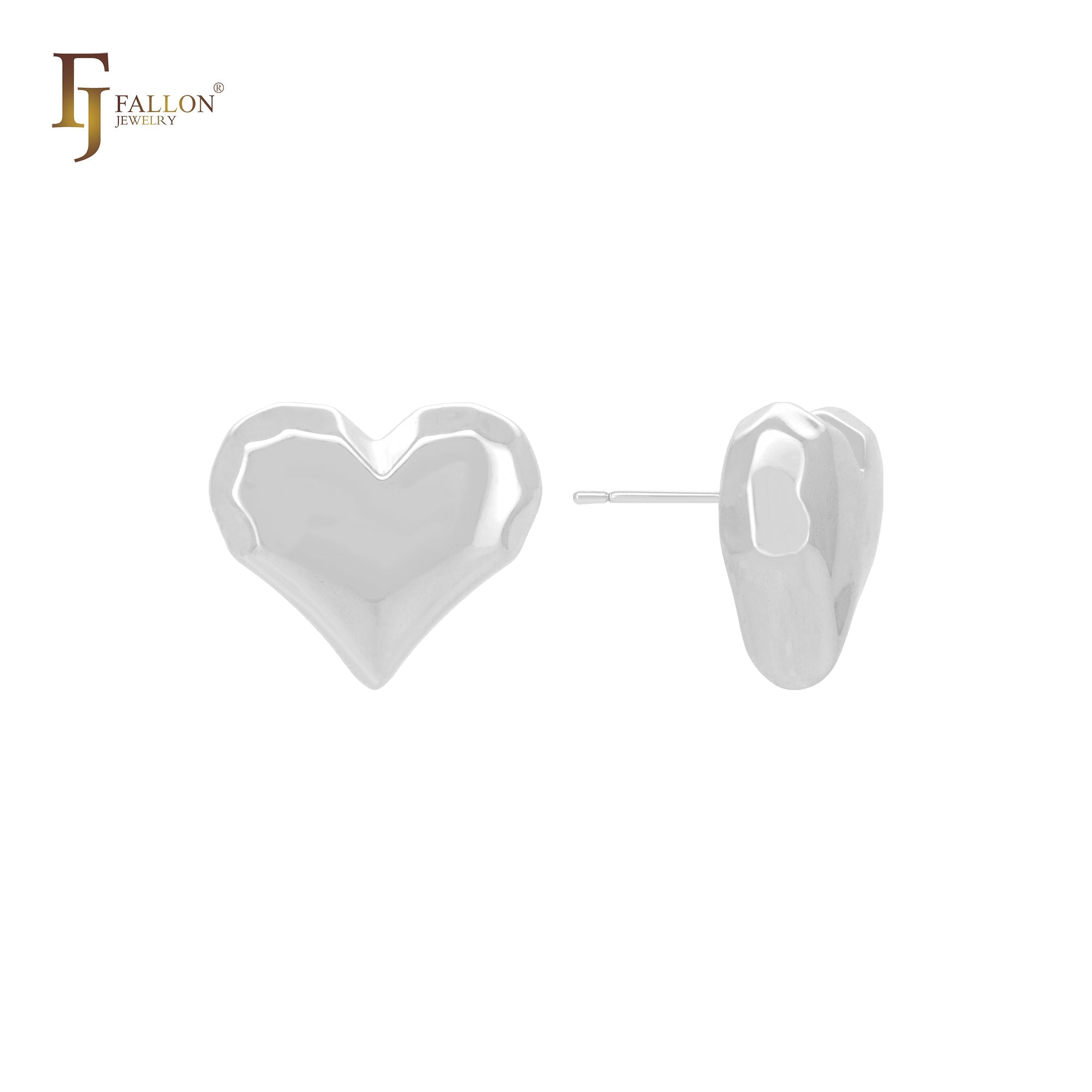 Irregular Hearty shaped 14K Gold, Rose Gold, White Gold Stud Earrings