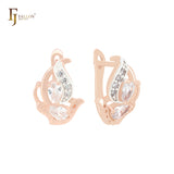 Luxurious Flower of cluster white CZs Rose Gold two tone Clip-On Earrings