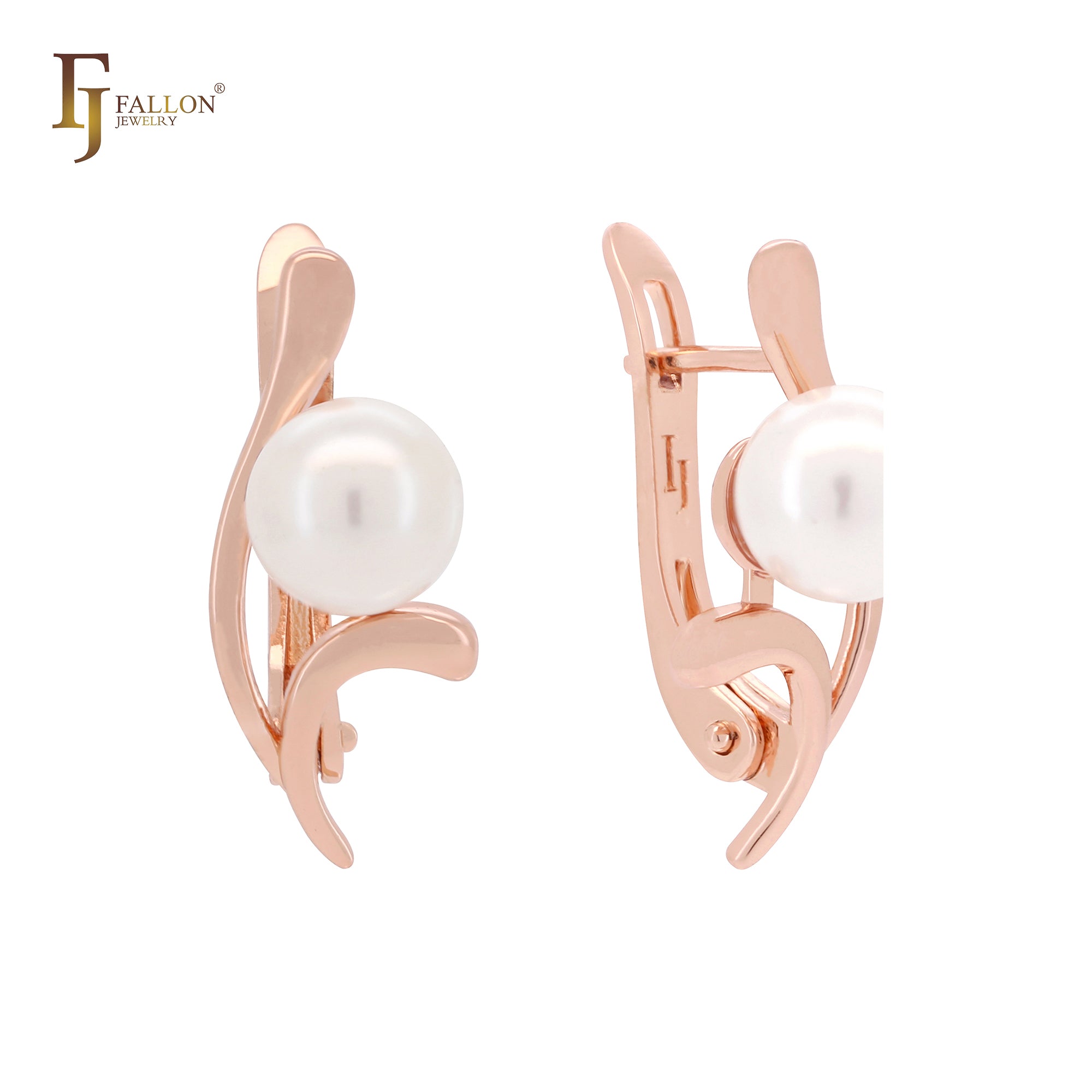 Elegant pearl Rose Gold Russian Lock Earrings