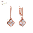 Dangling clover shiny Rose Gold two tone Russian Lock Earrings