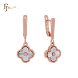 Dangling clover shiny Rose Gold two tone Russian Lock Earrings