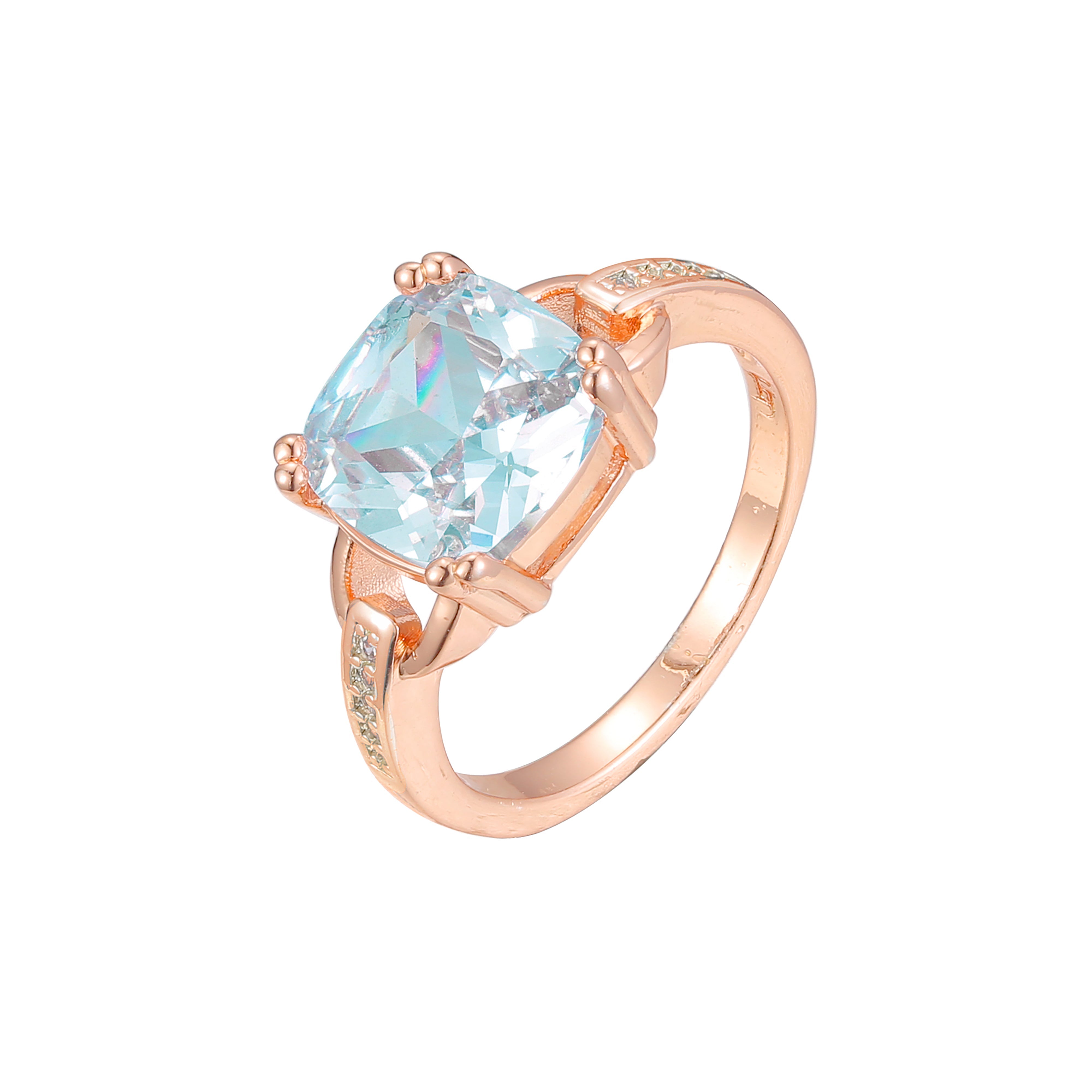 Solitario grande con piedra talla esmeralda en Oro rosa, baño en dos colores