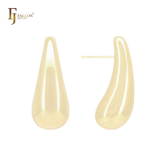 Pendientes altos con forma de lágrima y extremos redondeados en oro de 14 quilates, oro rosa y oro blanco.