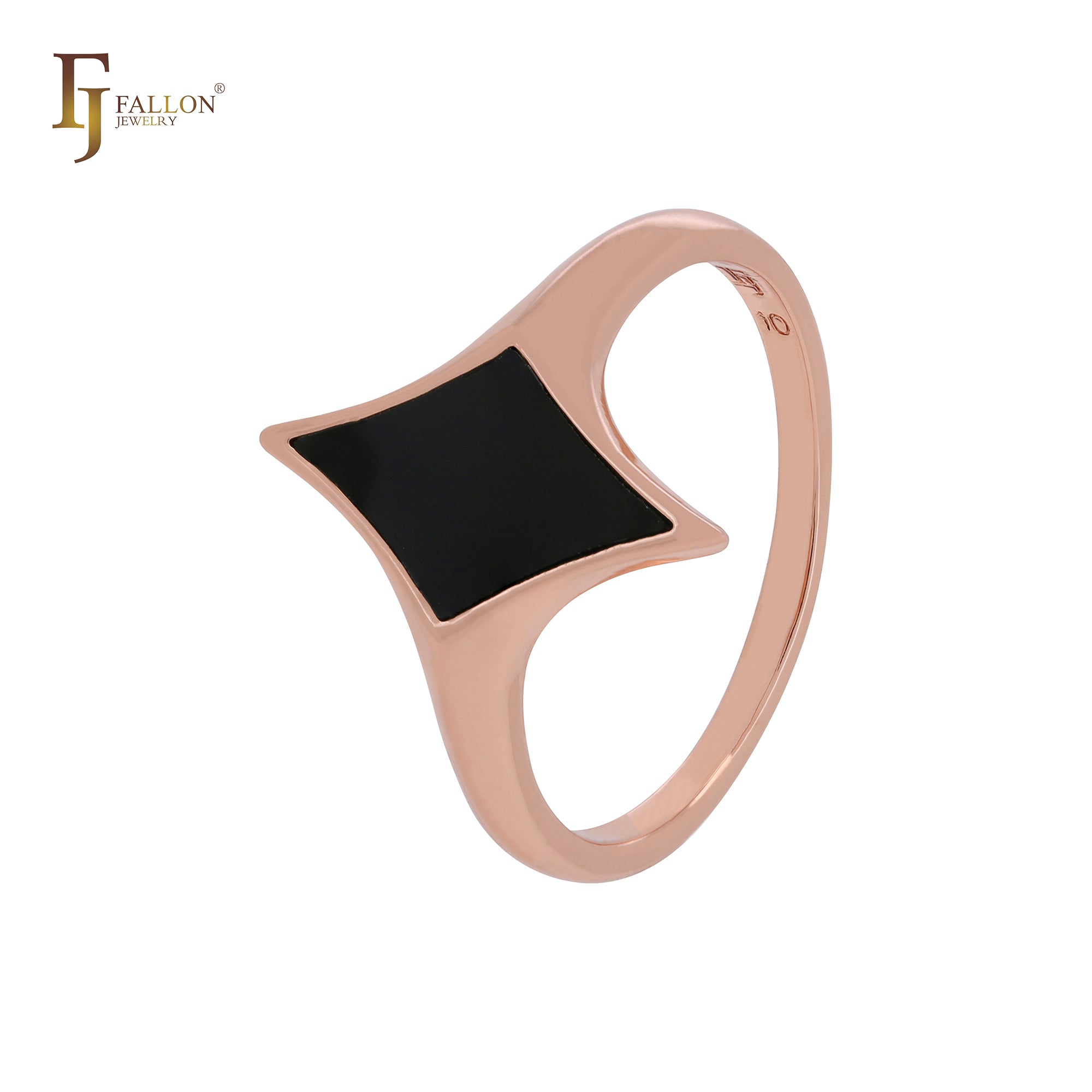 Anéis da moda em ouro rosa com estrela de losango preto pintado