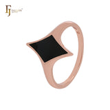 Anéis da moda em ouro rosa com estrela de losango preto pintado