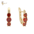 Compact Triple rounded  Scarlet Red CZs Rose Gold 14K Gold, Rose Gold Russian Lock Earrings