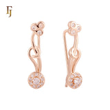 Halo rounded white CZs Rose Gold Crawler Earrings Ear Climber