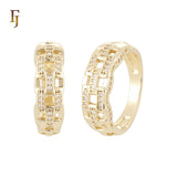 Chain link design white CZs 14K Gold Wedding Set Rings