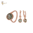 Solitär-Schmuckset aus Roségold mit abgerundeten apfelgrünen Zirkoniasteinen und Ringen