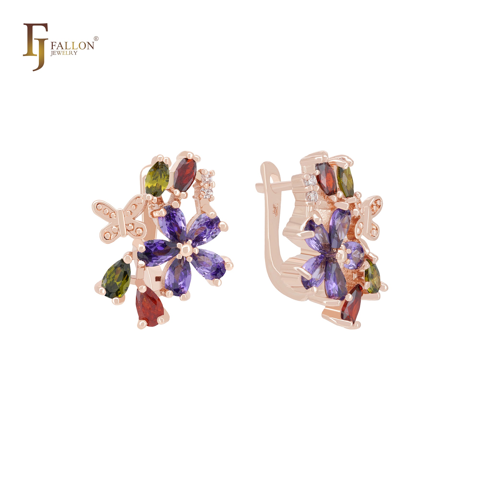 Flora Flowers Cluster CZs 14K Gold, Roségold Ohrringe