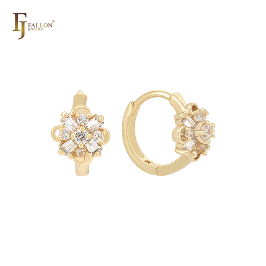 Kleidoscope cluster white CZs flower 14K Gold Huggie Earrings