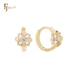 Kleidoscope cluster white CZs flower 14K Gold Huggie Earrings