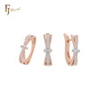 Dreifache Bänder in einem gepflasterten weißen CZs 585 Roségold zweifarbiges Schmuckset mit Ringen