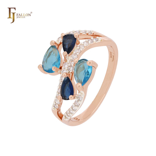 Cluster gemischte blaue und weiße CZs Rose Gold Fashion Ringe