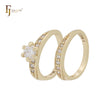 Cluster White CZs 14K Gold Wedding Set Rings