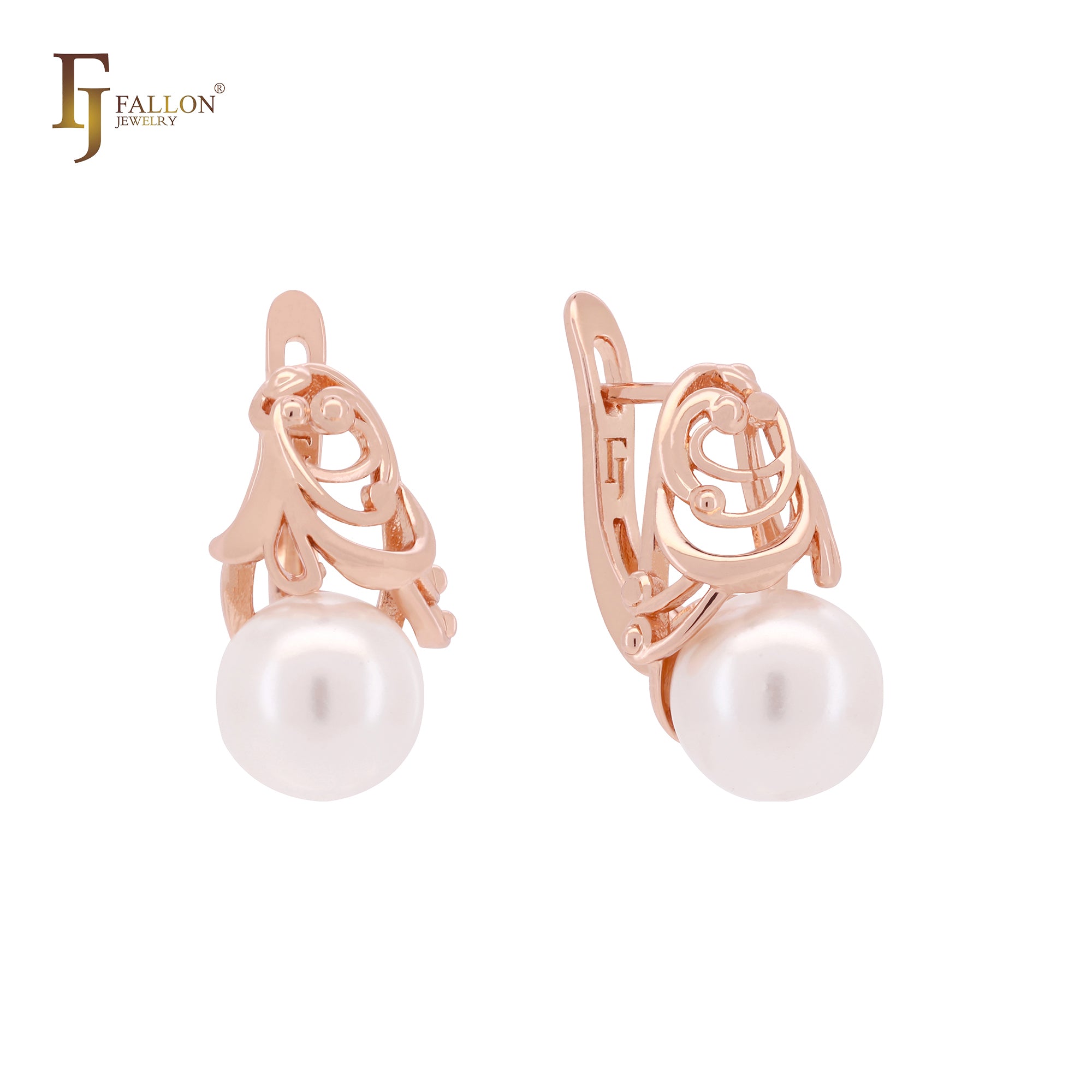 Fruitful filigree Pearl Rose Gold Russian Lock Earrings