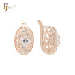 Oval white CZs cluster of filigree Rose Gold Clip-On Earrings