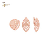 Conjunto de joias de ouro rosa com filigrana de marquise e anéis