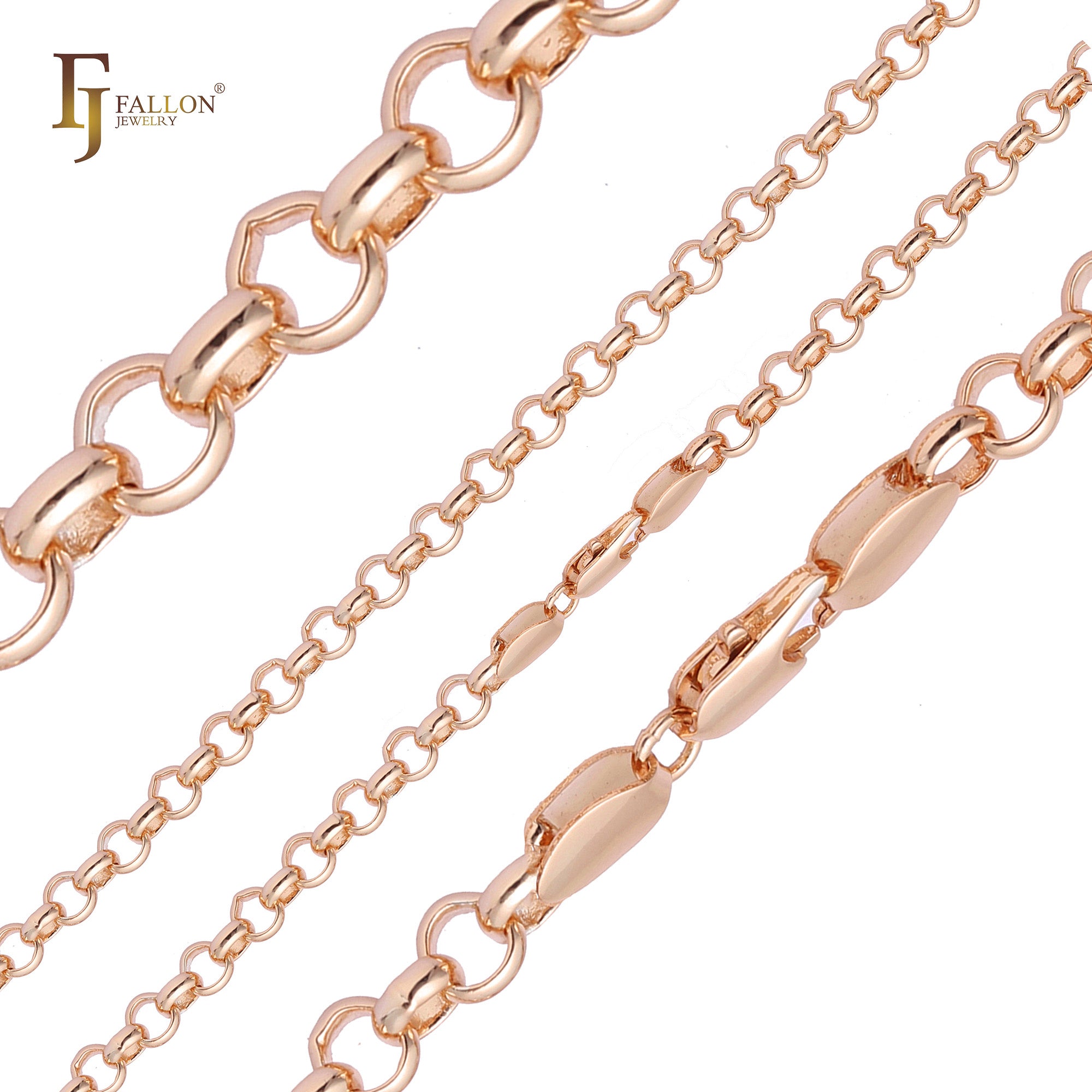 Classic Rolo Belcher chains plated in 14K Gold, 18K Gold, Rose Gold, White Gold