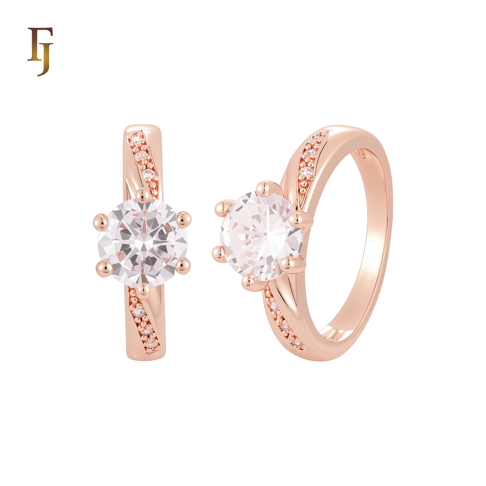 Slashed Ribbon textured 14K Gold, Rose Gold Wedding Set Rings Engagement and Band