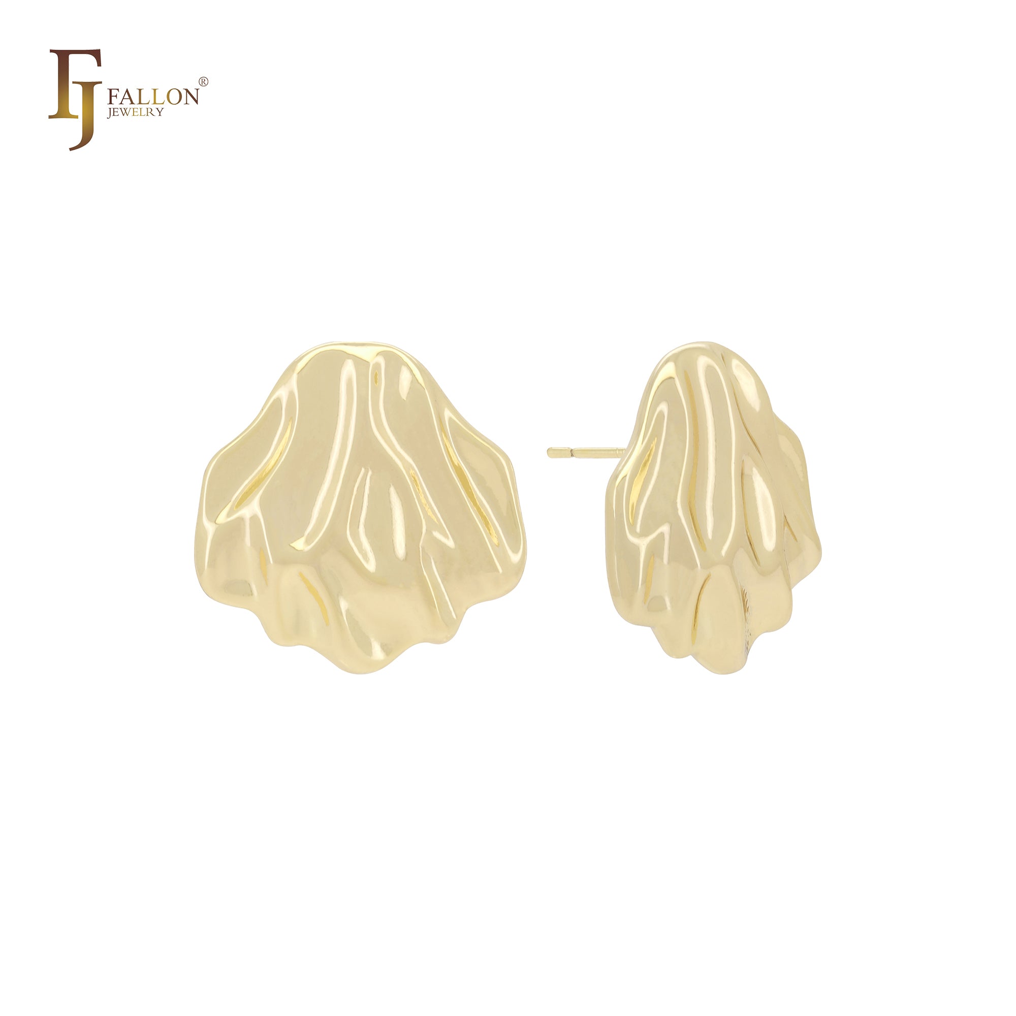 Brincos de pino em formato de concha com textura irregular em ouro 14K, ouro rosa e ouro branco