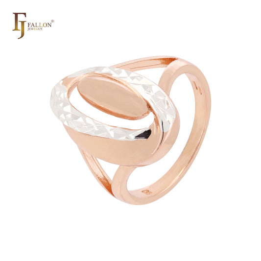 Anillos de moda de oro rosa en dos tonos con doble cruce ovalado geométrico redondeado