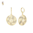 Windmill Fan Spining Snowflake of white CZs 14K Gold Huggie drop Earrings